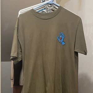 Santa Cruz Skateboards Olive Tee with Blue Graphic